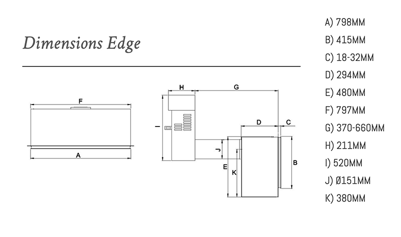 Wildfire Ravel 800BF Gas Fire Sizes