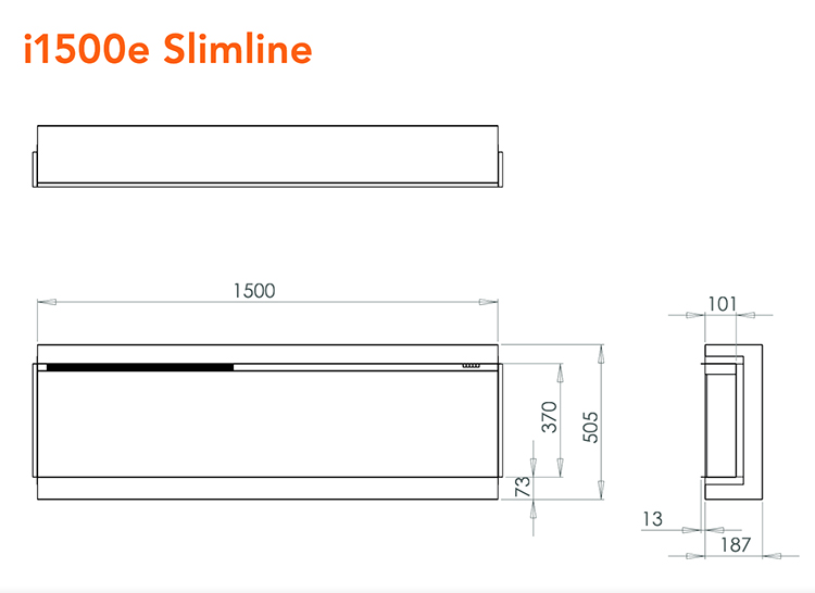 Charlton & Jenrick iRange i1500e Slimline Fire Dimensions