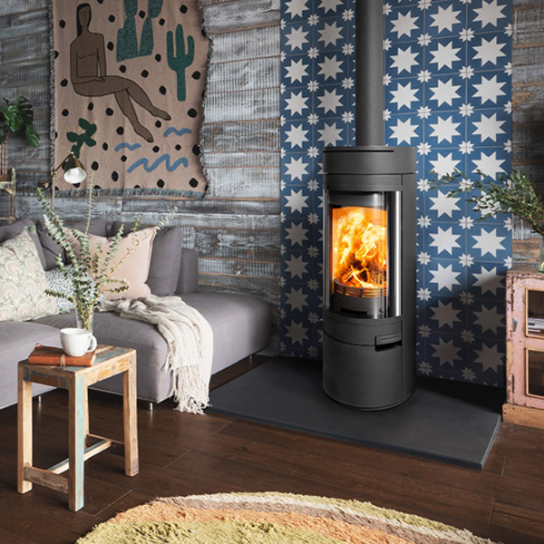 Tiled Wall behind Halo Radial Wood Stove