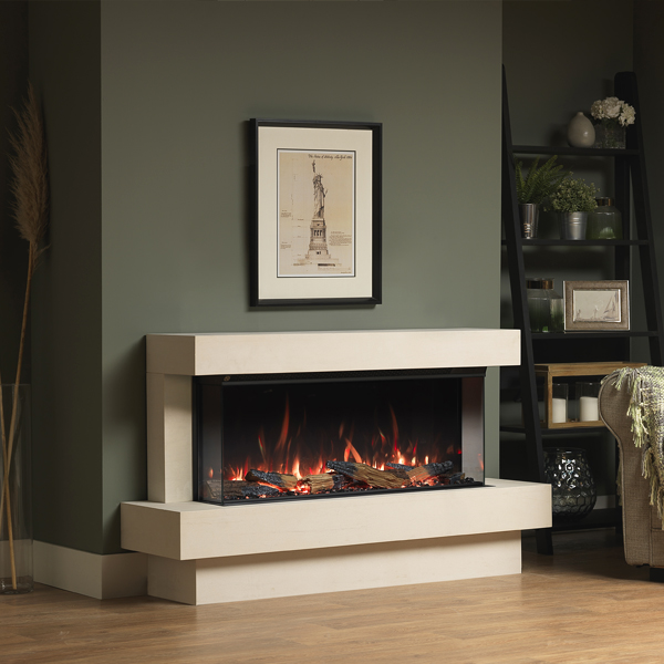 Pureglow Seaton Limestone Electric Fireplace Suite | Flames.co.uk